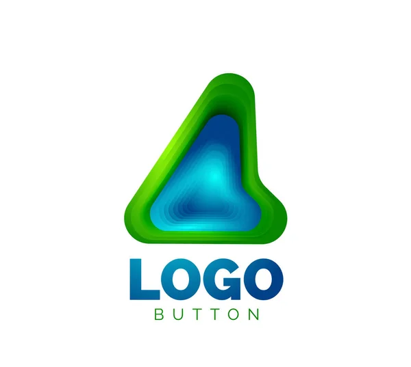 Modelo de logotipo de seta. Ou reproduzir ou baixar modelo de logotipo botão. Design geométrico mínimo, símbolo 3D em negrito geométrico em estilo de relevo com efeito de etapas de mistura de cores. Ilustração vetorial —  Vetores de Stock