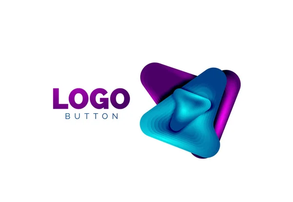 Modèle de logo flèche. Ou jouer ou télécharger le modèle de logotype de bouton. Conception géométrique minimale, symbole gras géométrique 3d en style relief avec effet d'étapes de mélange de couleurs. Illustration vectorielle — Image vectorielle