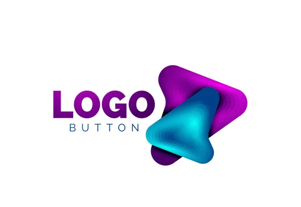 Modèle de logo flèche. Ou jouer ou télécharger le modèle de logotype de bouton. Conception géométrique minimale, symbole gras géométrique 3d en style relief avec effet d'étapes de mélange de couleurs. Illustration vectorielle — Image vectorielle