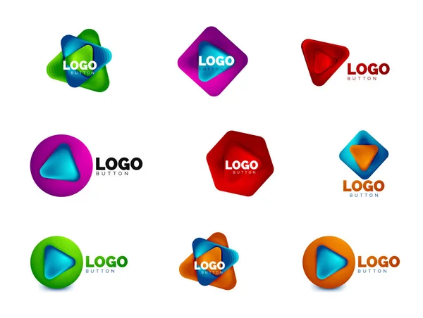 Set van spelen, pijl-of downloadknop pictogrammen, minimaal ontwerp business logo sjablonen. 3D geometrische vet in reliëf stijl met kleur mix stappen effect. Vector Illustraties voor Banner, Achtergrond — Stockvector