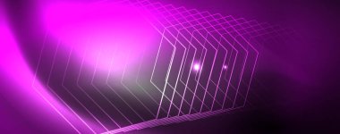 Parlak neon techno şablonu. Neon hatları arka plan, 80s tarzı lazer ışınları