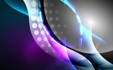 Neon ışık parlayan etkisi. Modern mavi parlak neon dalga hattı. Afiş, poster şablonu. Glow girdap ışık efekti. Mavi soyut arka plan.