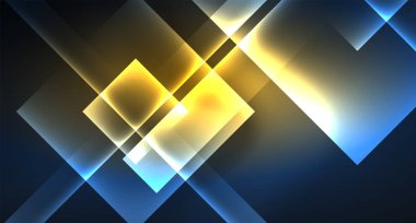 Neon parlayan tekno kare dikdörtgen çizgiler, mavi hi-tech fütüristik soyut arka plan