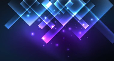 Neon parlayan tekno kare dikdörtgen çizgiler, mavi hi-tech fütüristik soyut arka plan