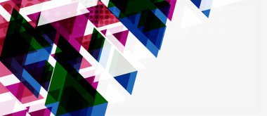 Beyaz arka plan üzerinde çok renkli mozaik üçgen geometrik tasarımlı afiş. Soyut doku. Vektör illüstrasyon tasarım şablonu.