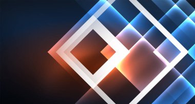 Neon parlayan tekno kare dikdörtgen çizgiler, mavi hi-tech fütüristik soyut arka plan