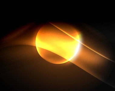 Parlak neon ışık hareket dalgaları ile karanlık alan. Soyut konsept grafik elemanı. Vektör Neon arka plan. Teknoloji arka planı
