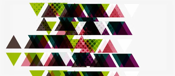 Banner met veelkleurige mozaïek driehoek geometrisch ontwerp op witte achtergrond. Abstracte textuur. Vector illustratie ontwerpsjabloon. — Stockvector