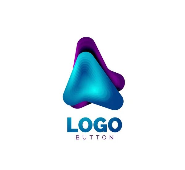 Modelo de logotipo de seta. Ou reproduzir ou baixar modelo de logotipo botão. Design geométrico mínimo, símbolo 3D em negrito geométrico em estilo de relevo com efeito de etapas de mistura de cores. Ilustração vetorial — Vetor de Stock