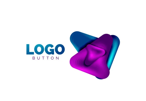 Modelo de logotipo de seta. Ou reproduzir ou baixar modelo de logotipo botão. Design geométrico mínimo, símbolo 3D em negrito geométrico em estilo de relevo com efeito de etapas de mistura de cores. Ilustração vetorial — Vetor de Stock