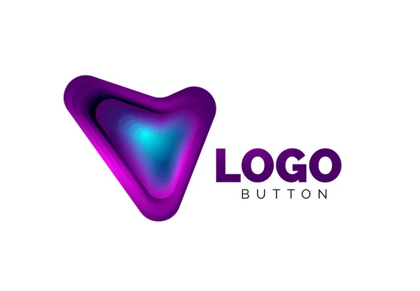 Modèle de logo flèche. Ou jouer ou télécharger le modèle de logotype de bouton. Conception géométrique minimale, symbole gras géométrique 3d en style relief avec effet d'étapes de mélange de couleurs. Illustration vectorielle — Image vectorielle