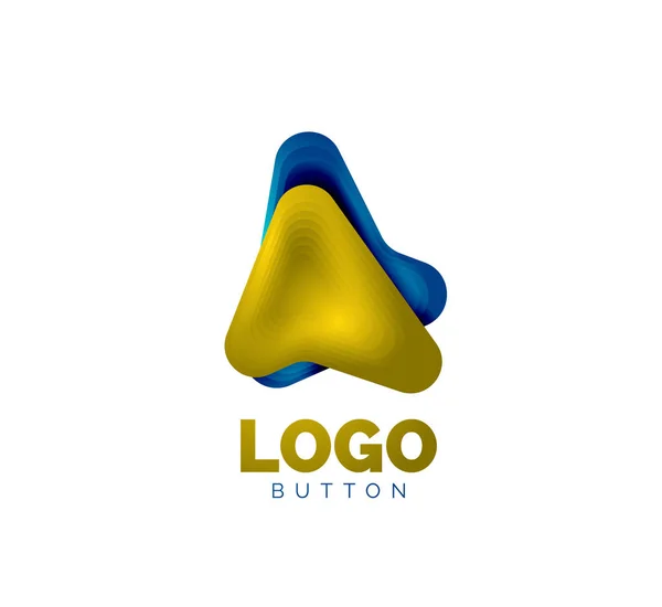 Modelo de logotipo de seta. Ou reproduzir ou baixar modelo de logotipo botão. Design geométrico mínimo, símbolo 3D em negrito geométrico em estilo de relevo com efeito de etapas de mistura de cores. Ilustração vetorial — Vetor de Stock