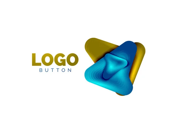 Modèle de logo flèche. Ou jouer ou télécharger le modèle de logotype de bouton. Conception géométrique minimale, symbole gras géométrique 3d en style relief avec effet d'étapes de mélange de couleurs. Illustration vectorielle — Image vectorielle