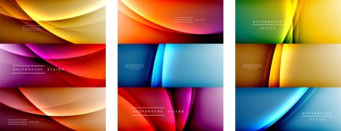 Gölgeli sıvı çizgiler ve farklı arkaplanlarda ışık. Dinamik düz gölge çizgisi etkisi olan basit akışkan renk gradyanı soyut arkaplanlar