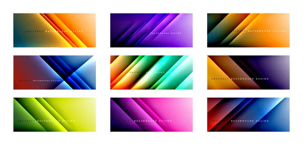 Straight lines with shadows and light on gradient backgrounds. Set of trendy simple fluid color gradient abstract backgrounds with dynamic straight shadow line effect. — Stock Vector