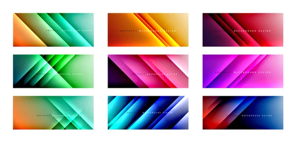Rovné čáry se stíny a světlem na skloněném pozadí. Sada módních jednoduchých barevných gradientů abstraktních pozadí s dynamickým efektem přímé stínové čáry. — Stockový vektor