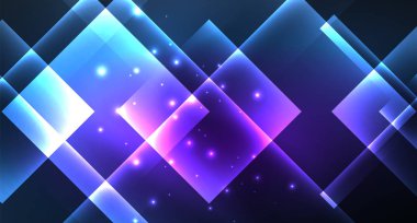 Neon parlayan tekno kare dikdörtgen çizgiler, mavi hi-tech fütüristik soyut arka plan