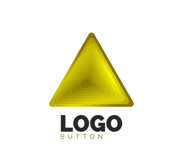 Modello di logo geometrico icona triangolo. Design geometrico minimale, simbolo geometrico in grassetto 3d in stile rilievo con effetto passi di fusione del colore. Illustrazione vettoriale per pulsante, banner, sfondo — Vettoriale Stock