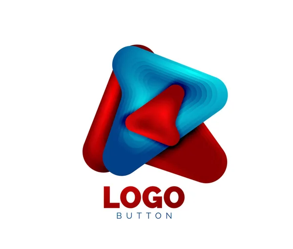 Plantilla de logotipo de flecha. O jugar o descargar plantilla de logotipo de botón. Diseño geométrico mínimo, símbolo en negrita geométrica 3d en estilo de relieve con efecto de pasos de mezcla de color. Ilustración vectorial — Vector de stock