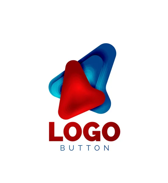 Plantilla de logotipo de flecha. O jugar o descargar plantilla de logotipo de botón. Diseño geométrico mínimo, símbolo en negrita geométrica 3d en estilo de relieve con efecto de pasos de mezcla de color. Ilustración vectorial — Vector de stock