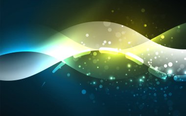 Neon ışık parlayan etkisi. Modern mavi parlak neon dalga hattı. Afiş, poster şablonu. Glow girdap ışık efekti. Mavi soyut arka plan.