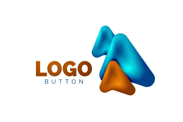 Modèle de logo flèche. Ou jouer ou télécharger le modèle de logotype de bouton. Conception géométrique minimale, symbole gras géométrique 3d en style relief avec effet d'étapes de mélange de couleurs. Illustration vectorielle — Image vectorielle