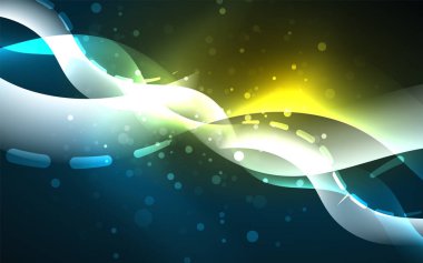 Neon ışık parlayan etkisi. Modern mavi parlak neon dalga hattı. Afiş, poster şablonu. Glow girdap ışık efekti. Mavi soyut arka plan.