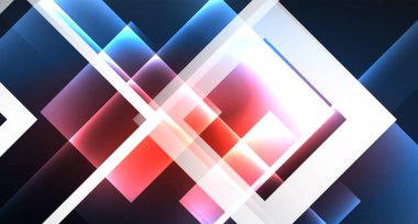 Neon parlayan tekno kare dikdörtgen çizgiler, mavi hi-tech fütüristik soyut arka plan