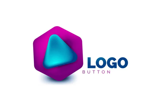 Přehrát, šipka nebo stáhnout ikonu tlačítka, minimální design obchodní logo šablony. 3D geometrické tučné v reliéfním stylu s efektem barevné směsi kroků. Vektorové ilustrace pro tapetu, nápis, pozadí, kartu — Stockový vektor