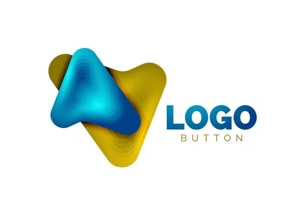 Modèle de logo flèche. Ou jouer ou télécharger le modèle de logotype de bouton. Conception géométrique minimale, symbole gras géométrique 3d en style relief avec effet d'étapes de mélange de couleurs. Illustration vectorielle — Image vectorielle