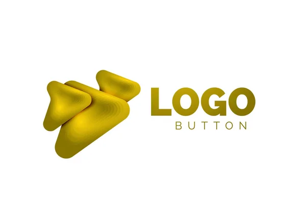 Modelo de logotipo de seta. Ou reproduzir ou baixar modelo de logotipo botão. Design geométrico mínimo, símbolo 3D em negrito geométrico em estilo de relevo com efeito de etapas de mistura de cores. Ilustração vetorial — Vetor de Stock