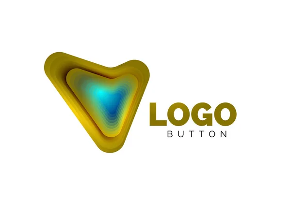 Plantilla de logotipo de flecha. O jugar o descargar plantilla de logotipo de botón. Diseño geométrico mínimo, símbolo en negrita geométrica 3d en estilo de relieve con efecto de pasos de mezcla de color. Ilustración vectorial — Archivo Imágenes Vectoriales