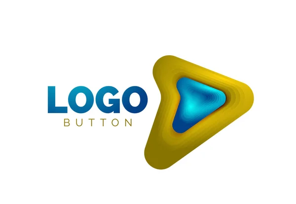 Modelo de logotipo de seta. Ou reproduzir ou baixar modelo de logotipo botão. Design geométrico mínimo, símbolo 3D em negrito geométrico em estilo de relevo com efeito de etapas de mistura de cores. Ilustração vetorial —  Vetores de Stock