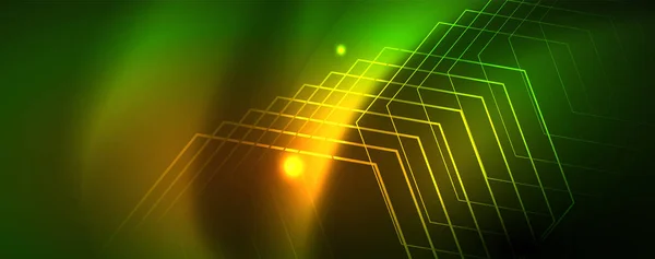 Techno glödande bakgrund, futuristisk mörk mall med neonljus effekter och enkla former, vektor — Stock vektor