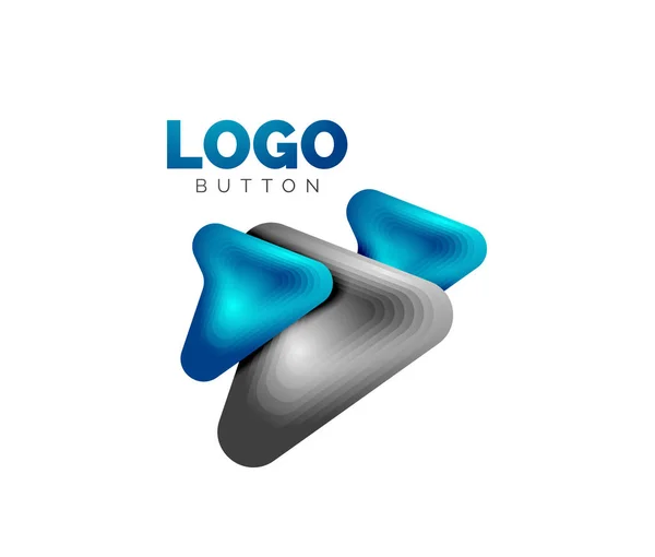 Modèle de logo flèche. Ou jouer ou télécharger le modèle de logotype de bouton. Conception géométrique minimale, symbole gras géométrique 3d en style relief avec effet d'étapes de mélange de couleurs. Illustration vectorielle — Image vectorielle