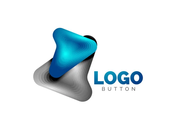 Plantilla de logotipo de flecha. O jugar o descargar plantilla de logotipo de botón. Diseño geométrico mínimo, símbolo en negrita geométrica 3d en estilo de relieve con efecto de pasos de mezcla de color. Ilustración vectorial — Archivo Imágenes Vectoriales