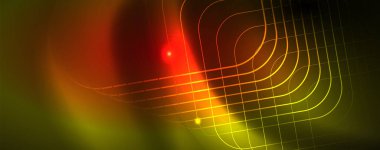 Techno parlayan arka plan, Neon ışık efektleri ve basit formları ile futuristik karanlık şablon, vektör