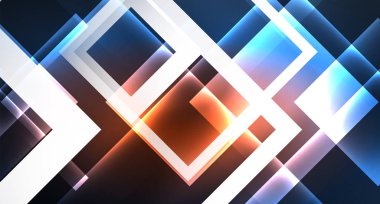 Neon parlayan tekno kare dikdörtgen çizgiler, mavi hi-tech fütüristik soyut arka plan