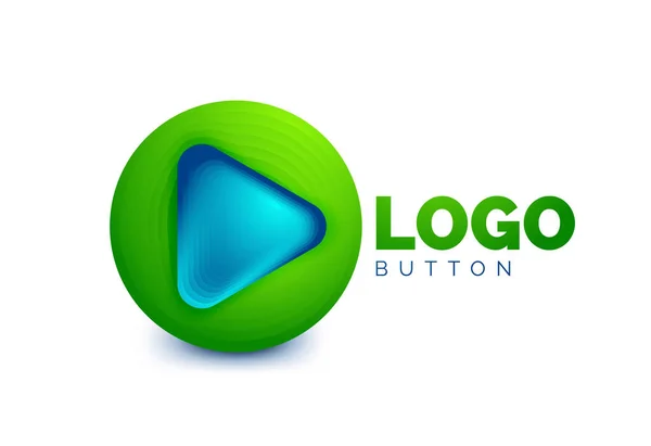 Juega, flecha o descargar icono de botón, diseño mínimo de la plantilla de logotipo de negocios. 3d geométrico negrita en estilo de relieve con efecto de pasos de mezcla de color. Ilustración vectorial para fondo de pantalla, Banner, Fondo, Tarjeta — Vector de stock