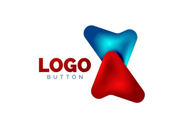 Modèle de logo flèche. Ou jouer ou télécharger le modèle de logotype de bouton. Conception géométrique minimale, symbole gras géométrique 3d en style relief avec effet d'étapes de mélange de couleurs. Illustration vectorielle — Image vectorielle