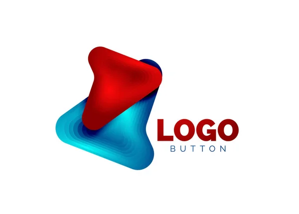 Plantilla de logotipo de flecha. O jugar o descargar plantilla de logotipo de botón. Diseño geométrico mínimo, símbolo en negrita geométrica 3d en estilo de relieve con efecto de pasos de mezcla de color. Ilustración vectorial — Vector de stock