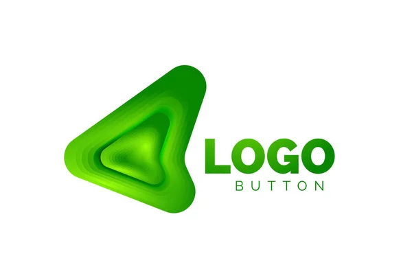 Modèle de logo flèche. Ou jouer ou télécharger le modèle de logotype de bouton. Conception géométrique minimale, symbole gras géométrique 3d en style relief avec effet d'étapes de mélange de couleurs. Illustration vectorielle — Image vectorielle