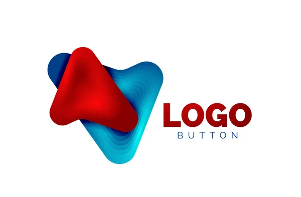 Plantilla de logotipo de flecha. O jugar o descargar plantilla de logotipo de botón. Diseño geométrico mínimo, símbolo en negrita geométrica 3d en estilo de relieve con efecto de pasos de mezcla de color. Ilustración vectorial — Archivo Imágenes Vectoriales