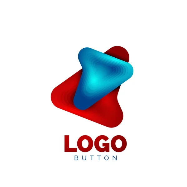 Modèle de logo flèche. Ou jouer ou télécharger le modèle de logotype de bouton. Conception géométrique minimale, symbole gras géométrique 3d en style relief avec effet d'étapes de mélange de couleurs. Illustration vectorielle — Image vectorielle