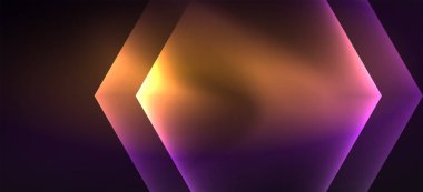 Parlak altıgen Neon şablonu. Fütüristik dijital teknoloji konsepti. Vektör soyut grafik tasarım.