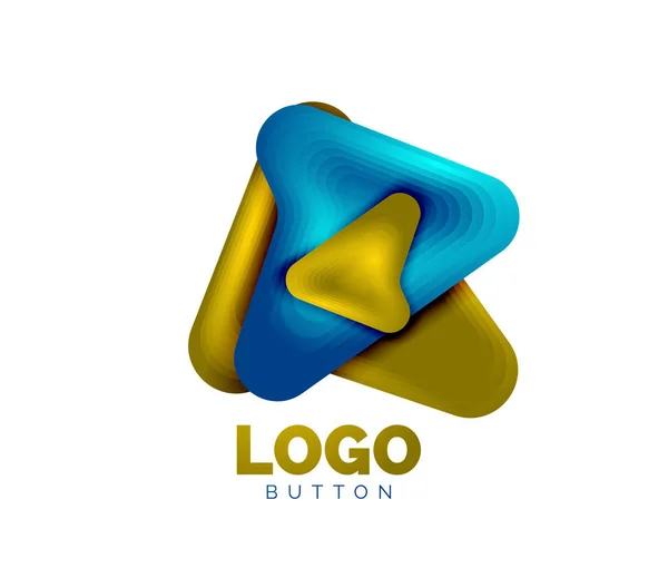 Modèle de logo flèche. Ou jouer ou télécharger le modèle de logotype de bouton. Conception géométrique minimale, symbole gras géométrique 3d en style relief avec effet d'étapes de mélange de couleurs. Illustration vectorielle — Image vectorielle