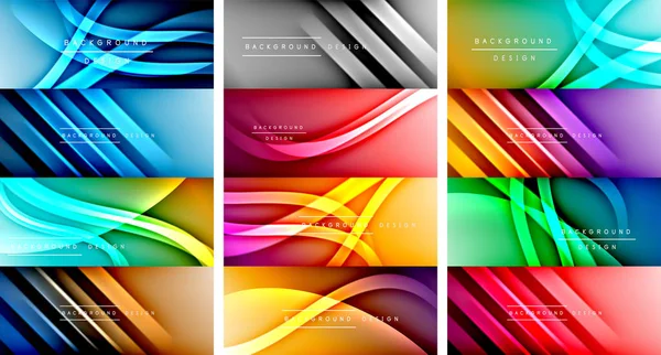 Set of dynamic trendy fluid color gradient abstract backgrounds with flowing wave lines. Vector Illustrations — 스톡 벡터