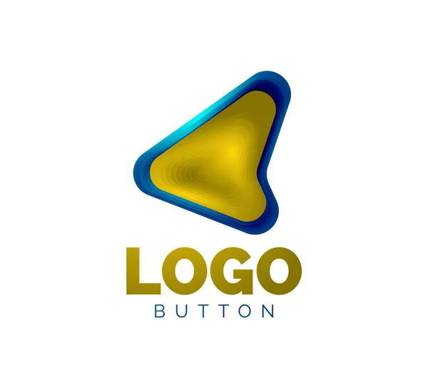 Plantilla de logotipo de flecha. O jugar o descargar plantilla de logotipo de botón. Diseño geométrico mínimo, símbolo en negrita geométrica 3d en estilo de relieve con efecto de pasos de mezcla de color. Ilustración vectorial — Archivo Imágenes Vectoriales