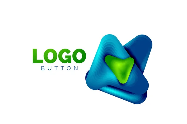 Modelo de logotipo de seta. Ou reproduzir ou baixar modelo de logotipo botão. Design geométrico mínimo, símbolo 3D em negrito geométrico em estilo de relevo com efeito de etapas de mistura de cores. Ilustração vetorial —  Vetores de Stock