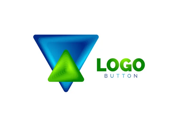 Modello di logo geometrico icona triangolo. Design geometrico minimale, simbolo geometrico in grassetto 3d in stile rilievo con effetto passi di fusione del colore. Illustrazione vettoriale per pulsante, banner, sfondo — Vettoriale Stock